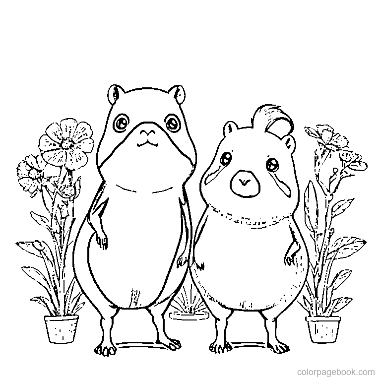 cute capybara with a small bird friend coloring page